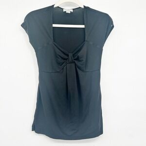 Ann Taylor LOFT Womens Y2K Black Bow Front Office Siren Babydoll Top Size XS